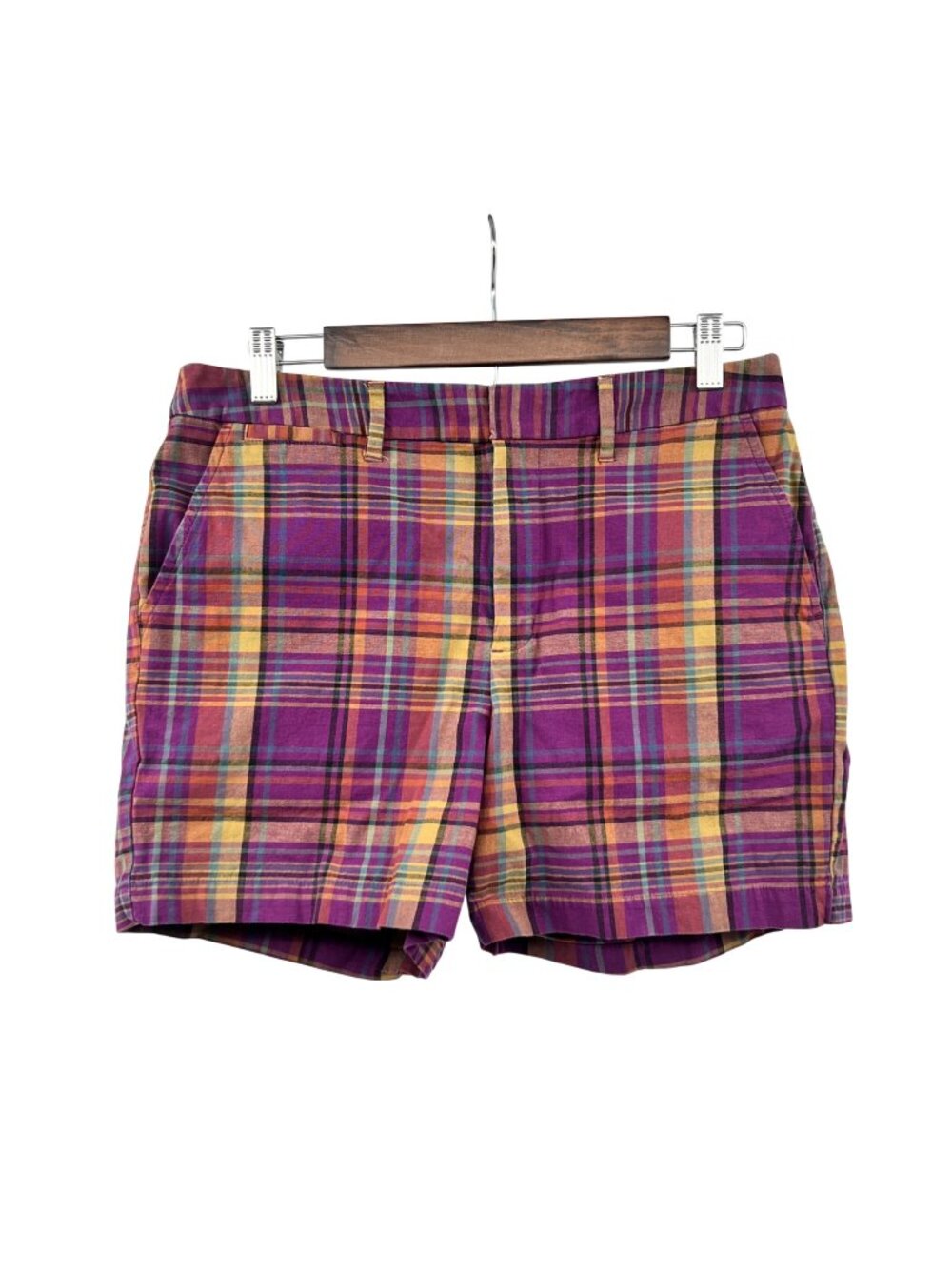 A New Day Womens Plaid Chino Short Purple/Multi Stretch Size 8